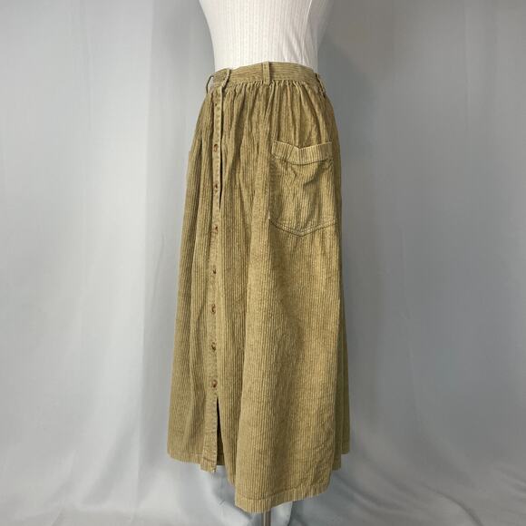 Eddie Bauer Maxi Skirt Size 14 Tan Khaki Corduroy Button A Line Vintage 90s Y2K - Picture 6 of 13